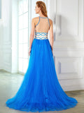 A-Line/Princess Jewel Beading Sleeveless Floor-Length Net Dresses TPP0004362