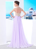 A-Line/Princess High Neck Sleeveless Sweep/Brush Train Crystal Chiffon Dresses TPP0002799