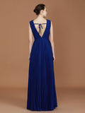 A-Line/Princess V-neck Sleeveless Pleated Floor-Length Chiffon Bridesmaid Dress TPP0005785