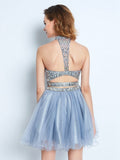 A-Line/Princess High Neck Sleeveless Beading Short/Mini Net Two Piece Dresses TPP0008477