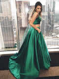 A-Line/Princess Sleeveless Square Floor-Length Ruffles Satin Two Piece Dresses TPP0002215