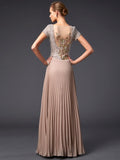 A-Line/Princess V-neck Short Sleeves Beading Long Chiffon Mother of the Bride Dresses TPP0007126