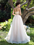 A-Line/Princess High Neck Beading Sleeveless Long Net Two Piece Dresses TPP0003150