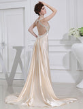 A-Line/Princess Beading Sleeveless Elastic Woven Satin Dresses TPP0004440