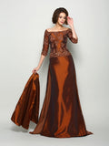 A-Line/Princess Off-the-Shoulder Beading 1/2 Sleeves Long Taffeta Mother of the Bride Dresses TPP0007191