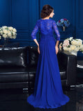 A-Line/Princess V-neck Applique 3/4 Sleeves Long Chiffon Mother of the Bride Dresses TPP0007278