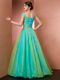 Ball Gown Off the Shoulder Sleeveless Beading Long Satin Quinceanera Dresses TPP0009098