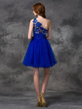 A-line/Princess One-Shoulder Lace Sleeveless Short Satin Dresses TPP0008391