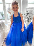 A-Line/Princess Tulle Ruffles Halter Sleeveless Tea-Length Flower Girl Dresses TPP0007464