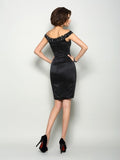 Sheath/Column Off-the-Shoulder Beading Sleeveless Short Satin Mother of the Bride Dresses TPP0007285