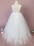 A-Line/Princess Tulle Ruffles Scoop Sleeveless Floor-Length Flower Girl Dresses TPP0007937