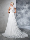 A-Line/Princess High Neck Pleats Sleeveless Long Chiffon Wedding Dresses TPP0006909