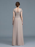 A-Line/Princess Scoop Short Sleeves Applique Floor-Length Chiffon Mother of the Bride Dresses TPP0007275