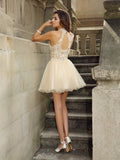 A-Line/Princess High Neck Ruffles Sleeveless Short Tulle Cocktail Dresses TPP0008506