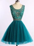 A-Line/Princess Sleeveless Scoop Tulle Beading Short/Mini Dresses TPP0008493