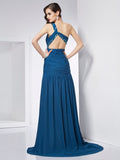 A-Line/Princess One-Shoulder Sleeveless Beading Long Chiffon Dresses TPP0003657