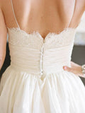 A-Line/Princess Spaghetti Straps Sleeveless Floor-Length Lace Satin Wedding Dresses TPP0006629