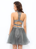 A-line/Princess High Neck Ruffles Sleeveless Short Net Two Piece Dresses TPP0008215