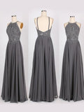 A-Line/Princess Halter Sleeveless Sweep/Brush Train Beading Chiffon Dresses TPP0001464