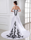 A-Line/Princess Beading Strapless Sleeveless Long Satin Wedding Dresses TPP0006764