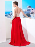 A-Line/Princess Strapless Beading Sleeveless Chiffon Sweep/Brush Train Dresses TPP0003735