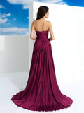 A-Line/Princess Strapless Pleats Sleeveless Long Satin Chiffon Dresses TPP0009141