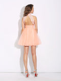 A-Line/Princess High Neck Beading Sleeveless Short Net Dresses TPP0008631