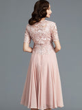 A-Line/Princess Sleeveless Scoop Tea-Length Chiffon Mother of the Bride Dresses TPP0007160