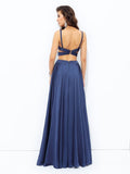 A-line/Princess Straps Sleeveless Long Satin Chiffon Two Piece Dresses TPP0002457