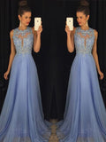 A-Line/Princess Sleeveless Applique Chiffon Scoop Sweep/Brush Train Dresses TPP0001646