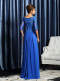 A-Line/Princess Bateau Beading 1/2 Sleeves Long Chiffon Mother of the Bride Dresses TPP0007228