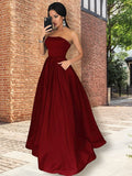 A-Line/Princess Strapless Sleeveless Floor-Length Ruffles Satin Dresses TPP0001841