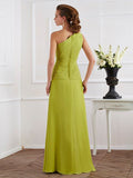 A-Line/Princess One-Shoulder Sleeveless Pleats Long Chiffon Dresses TPP0003737