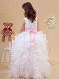 A-line/Princess Scoop Bowknot Sleeveless Long Organza Flower Girl Dresses TPP0007748