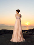 A-Line/Princess Bateau Lace Sleeveless Long Chiffon Dresses TPP0002648