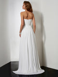 A-Line/Princess Strapless Sleeveless Pleats Ruffles Long Chiffon Dresses TPP0002960