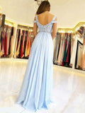 A-Line/Princess Sleeveless Off-the-Shoulder Floor-Length Applique Chiffon Dresses TPP0001578