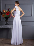 A-Line/Princess One-Shoulder Sleeveless Pleats Applique Long Chiffon Dresses TPP0003909