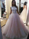 A-Line/Princess Bateau Sleeveless Sweep/Brush Train Lace Tulle Dresses TPP0003433