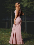 Sheath/Column Stretch Crepe Ruched V-neck Sleeveless Floor-Length Bridesmaid Dresses TPP0004956