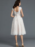 A-Line/Princess Sleeveless Bateau Knee-Length Tulle Wedding Dresses TPP0006017