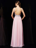 A-Line/Princess Sleeveless V-neck Beading Long Chiffon Dresses TPP0003163