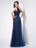 A-Line/Princess One-Shoulder Sleeveless Applique Long Net Dresses TPP0003206