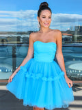 A-Line/Princess Strapless Tulle Ruffles Sleeveless Short/Mini Homecoming Dresses TPP0004466