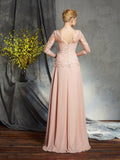 A-Line/Princess Scoop Applique 3/4 Sleeves Long Chiffon Mother of the Bride Dresses TPP0007131