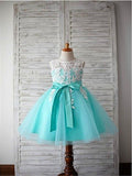 Ball Gown Scoop Sleeveless Bowknot Knee-Length Tulle Flower Girl Dresses TPP0007532