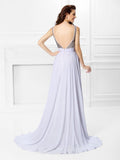 A-Line/Princess Straps Pleats Beading Sleeveless Long Chiffon Dresses TPP0004352