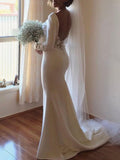 Trumpet/Mermaid Long Sleeves Scoop Court Train Lace Satin Wedding Dresses TPP0006261