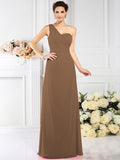 A-Line/Princess One-Shoulder Pleats Sleeveless Long Chiffon Bridesmaid Dresses TPP0005537