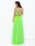 A-line/Princess One-Shoulder Rhinestone Sleeveless Long Chiffon Dresses TPP0003548